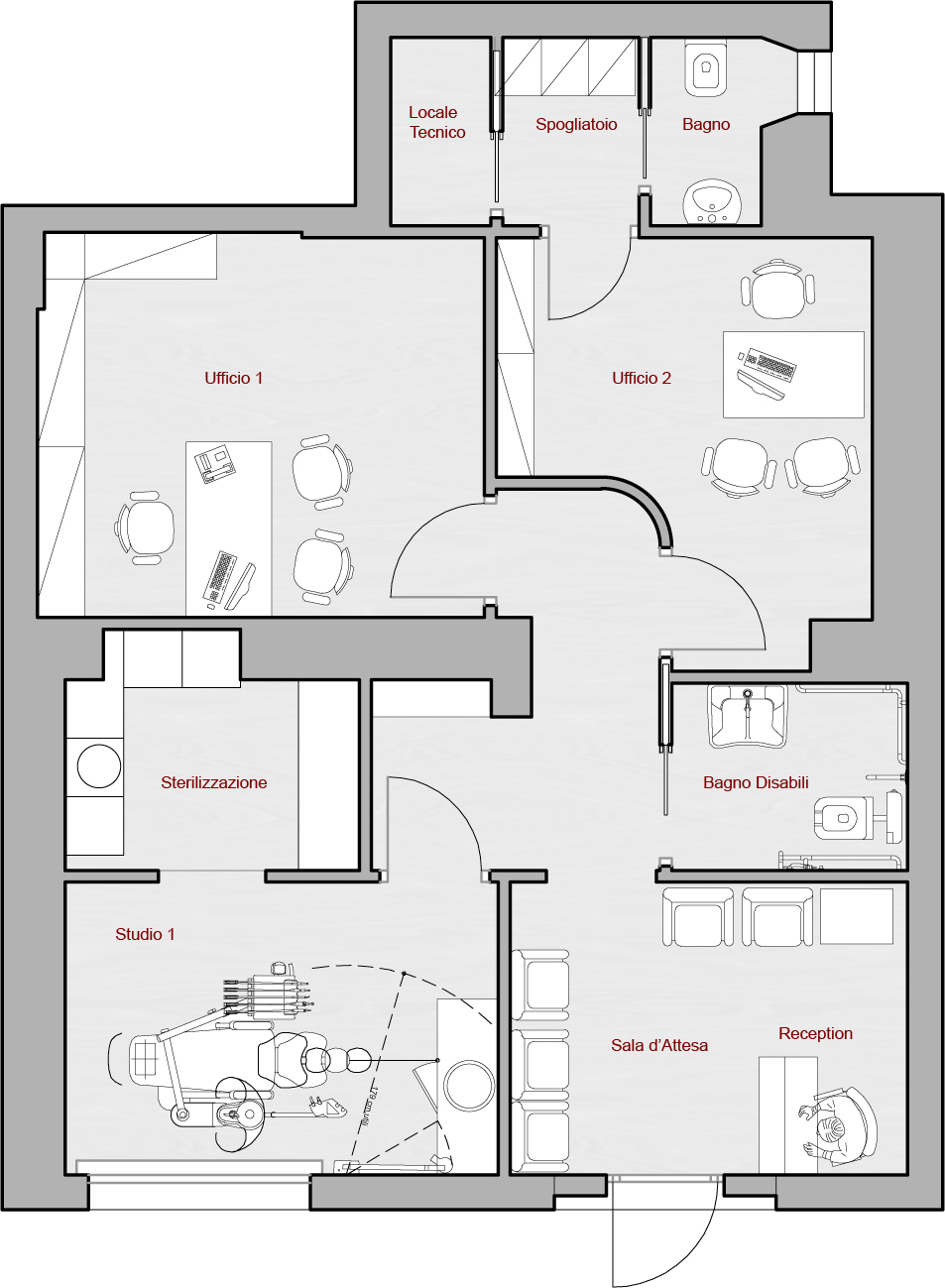 planimetria progetto architettonico studio odontoiatrico 